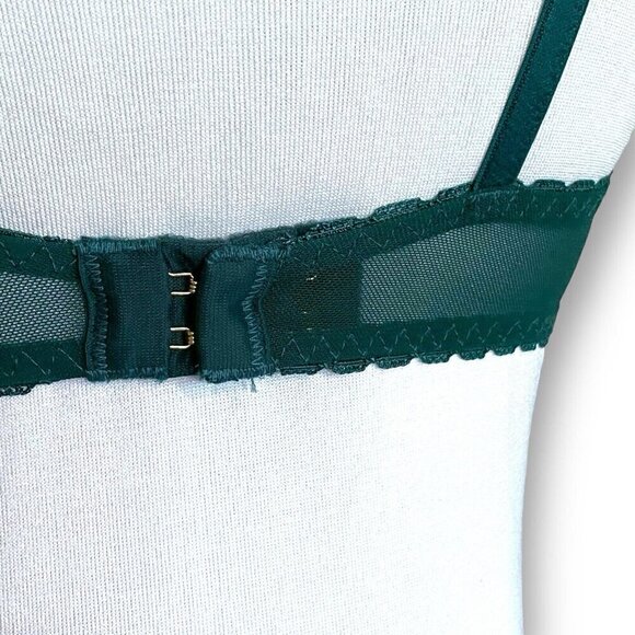 Adore Me 32B Bra Green Kimmy Push Up Balconette Underwire Lace Removable Pads - Picture 7 of 8